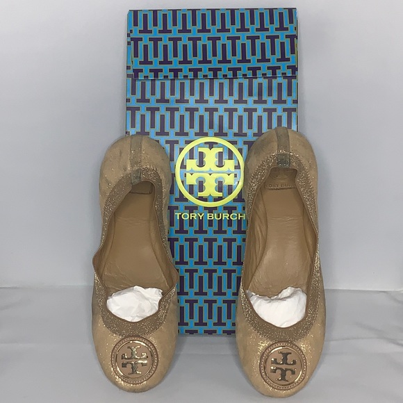 Tory Burch Caroline 2 Elastic Metallic Ballet Flat - Picture 2 of 13